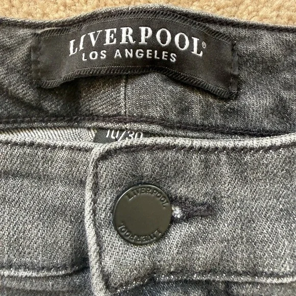 Liverpool Denim Midi Skirt Women 10 Black Excellent Raw Hem Front Slit Faded - Picture 5 of 7